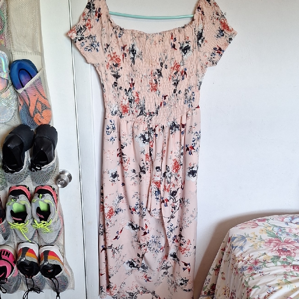 Live 4 Truth Large Floral Pink Asymmetrical Romper Dress